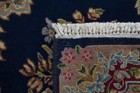 Persian Kerman accent rug in navy and burgundy, view 9 of 9