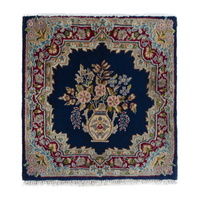 Persian Kerman accent rug in navy and burgundy, 1'9" x 1'9"