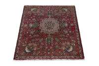 Persian Hamadan accent rug in faded red and cream, view 3 of 9