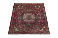 Persian Hamadan accent rug in faded red and cream, view 4 of 9