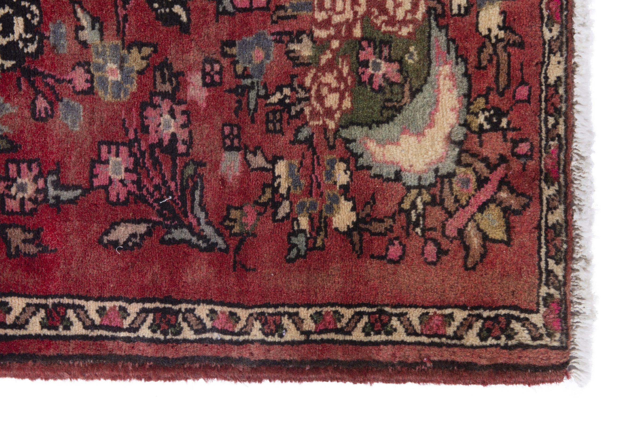 Persian Hamedan accent rug in faded red and cream, view 5 of 8