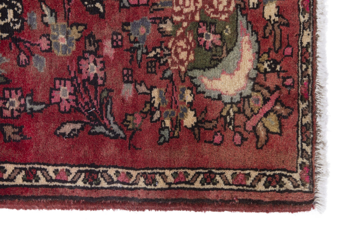 Persian Hamadan accent rug in faded red and cream, view 5 of 9