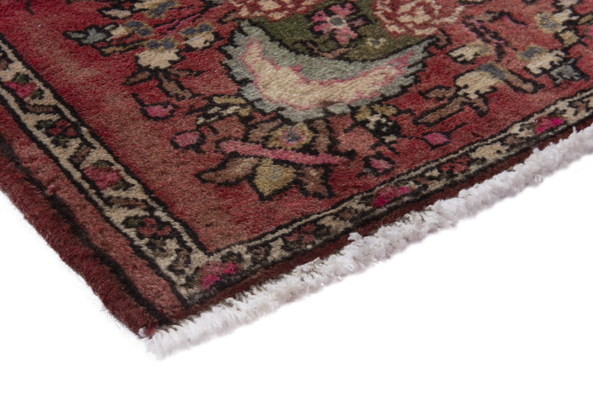Persian Hamadan accent rug in faded red and cream, view 6 of 9