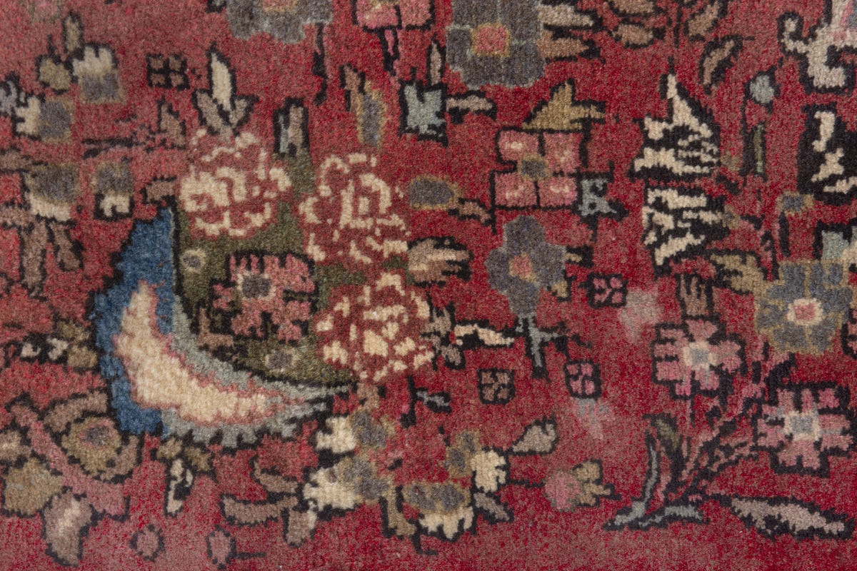 Persian Hamadan accent rug in faded red and cream, view 8 of 9