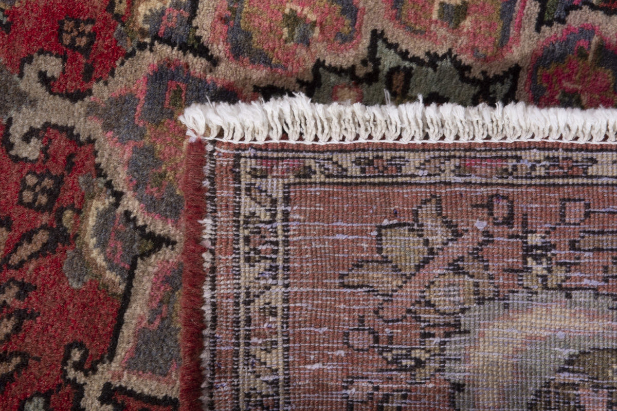 Persian Hamadan accent rug in faded red and cream, view 9 of 9