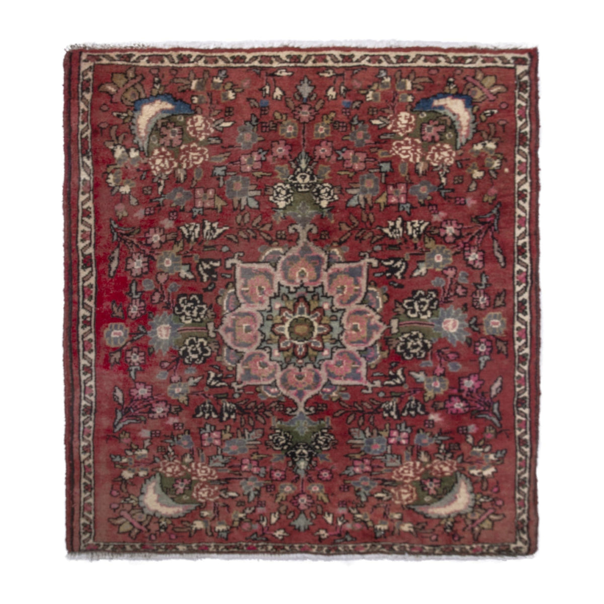 Persian Hamedan accent rug in faded red and cream, 2'7" x 2'11"