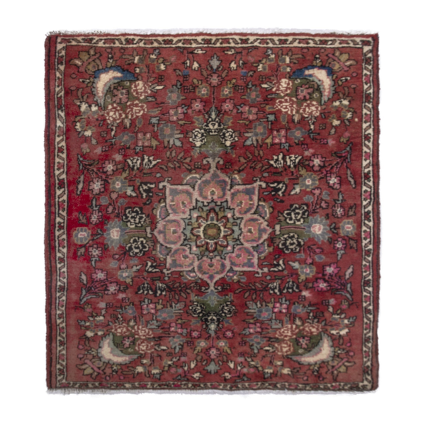 Persian Hamedan accent rug in faded red and cream, 2'7" x 2'11"
