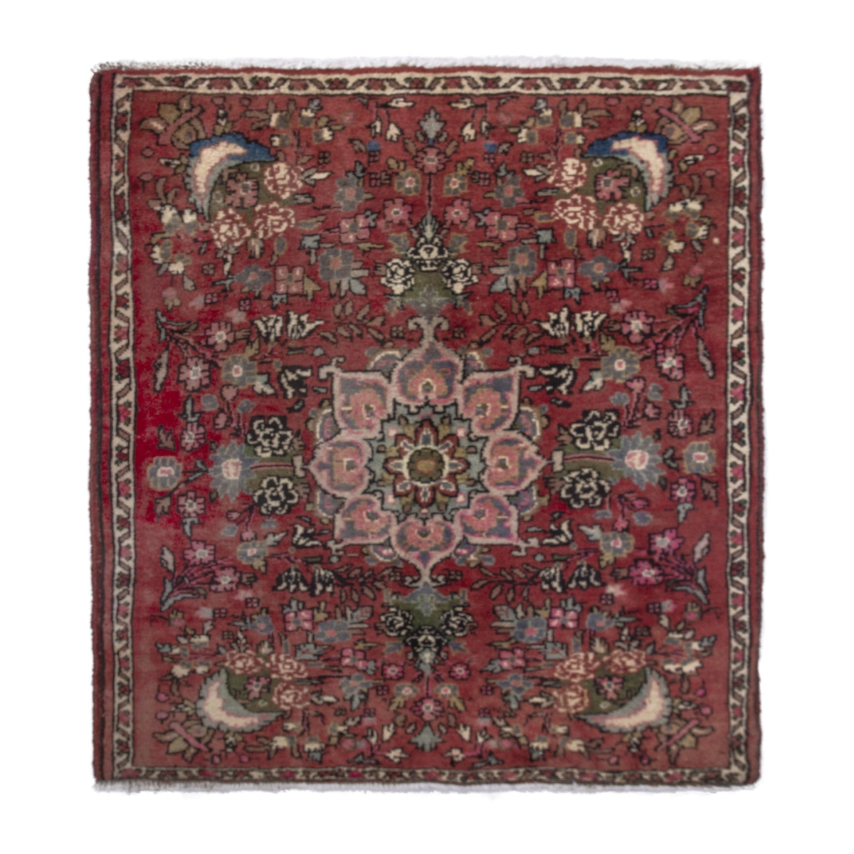 Persian Hamadan accent rug in faded red and cream, 2'7" x 2'11"