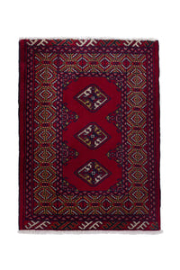 Persian Torkaman accent rug in burgundy and deep red, view 2 of 9