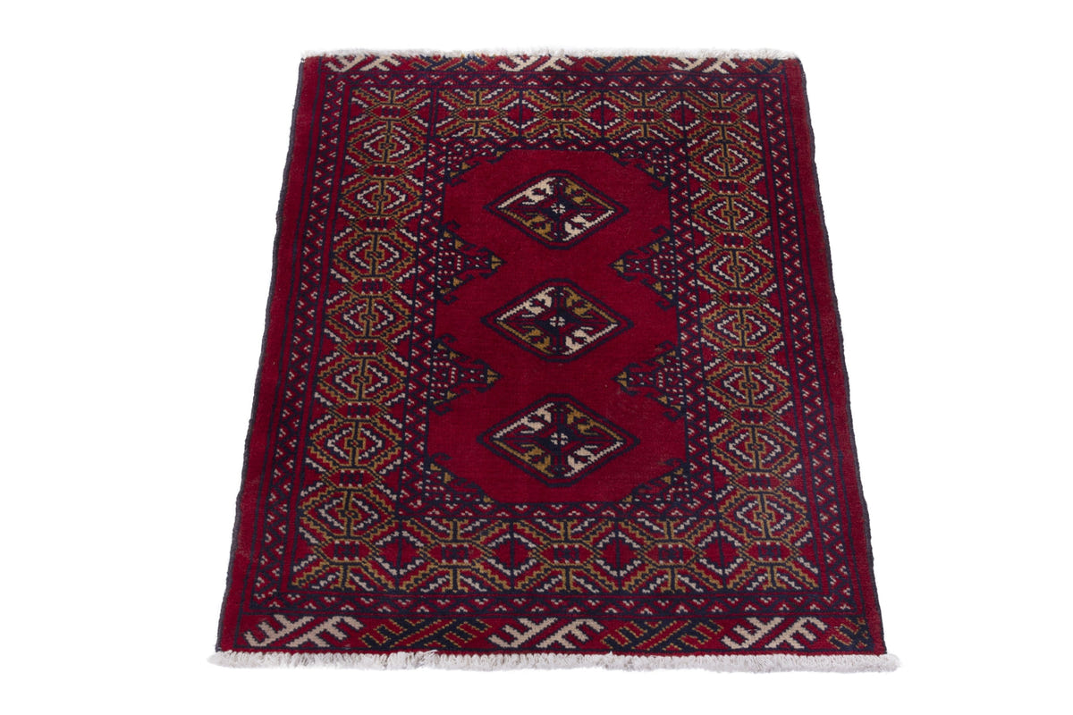 Persian Torkaman accent rug in burgundy and deep red, view 4 of 9