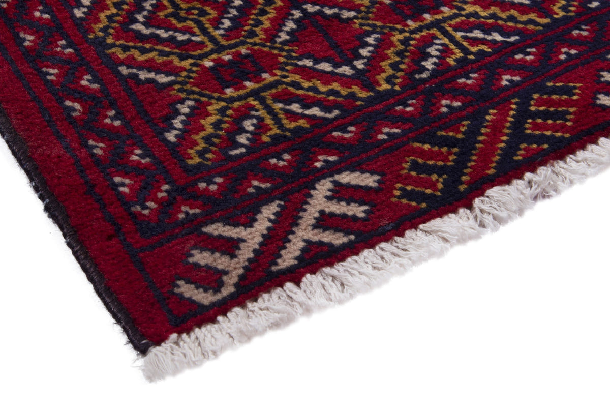 Persian Torkaman accent rug in burgundy and deep red, view 6 of 9