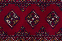 Persian Torkaman accent rug in burgundy and deep red, view 7 of 9