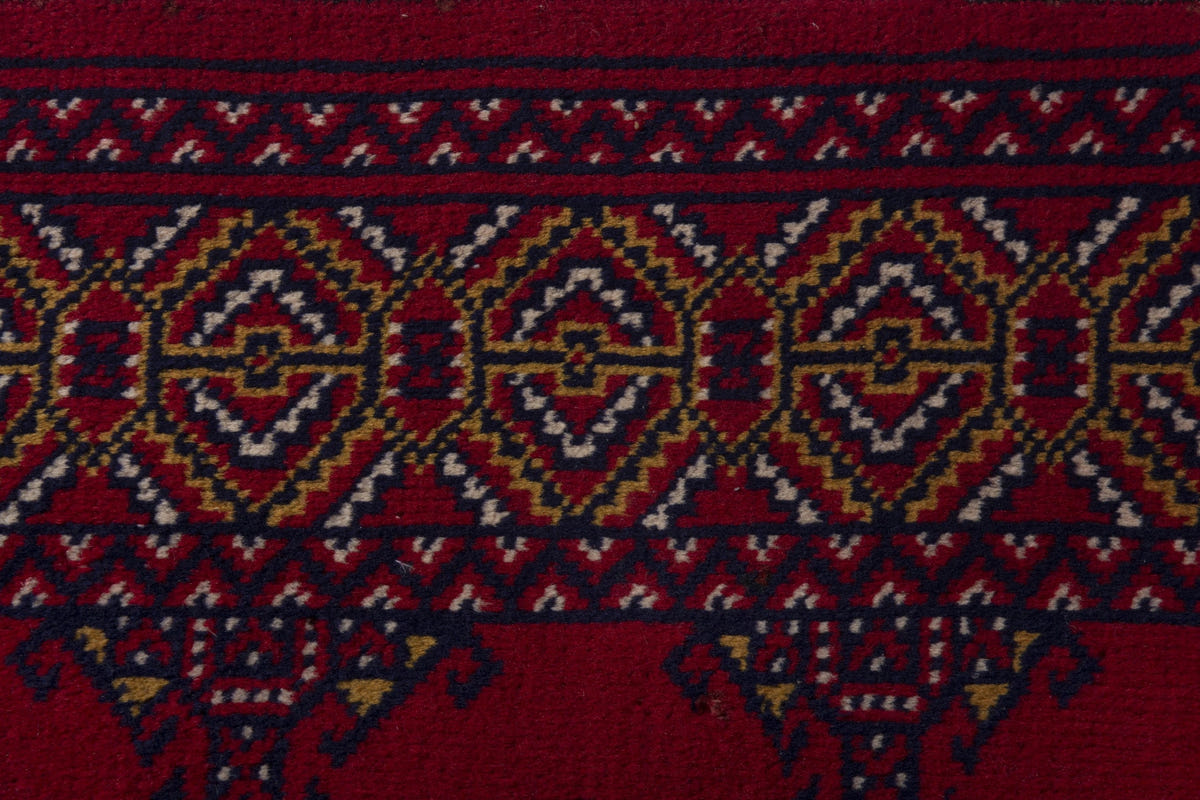 Persian Torkaman accent rug in burgundy and deep red, view 8 of 9