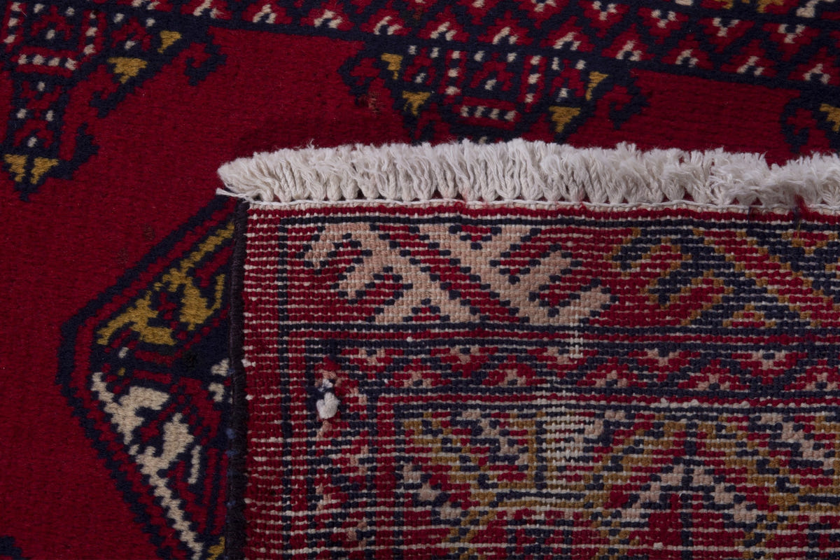 Persian Torkaman accent rug in burgundy and deep red, view 9 of 9