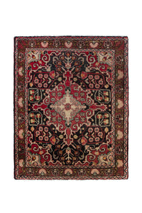 Persian Malayer accent rug in black and deep red, view 2 of 10