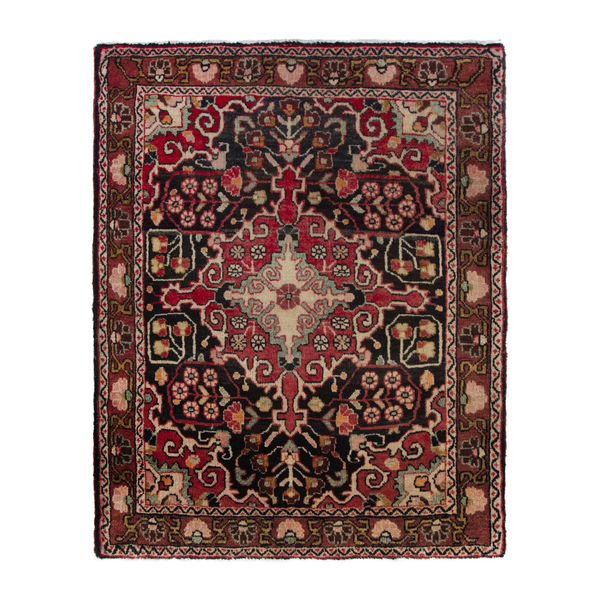 Persian Malayer accent rug in black and deep red, 2'2" x 2'11"
