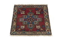 Persian Heriz accent rug in deep red and dusty blue, view 3 of 9