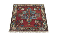 Persian Heriz accent rug in deep red and dusty blue, view 4 of 9