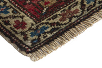 Persian Heriz accent rug in deep red and dusty blue, view 6 of 9