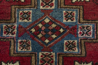 Persian Heriz accent rug in deep red and dusty blue, view 7 of 9