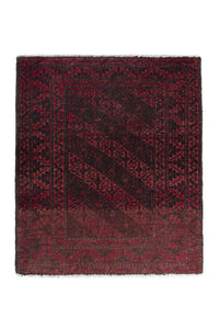 Persian Baluch accent rug in deep red and black, view 2 of 9