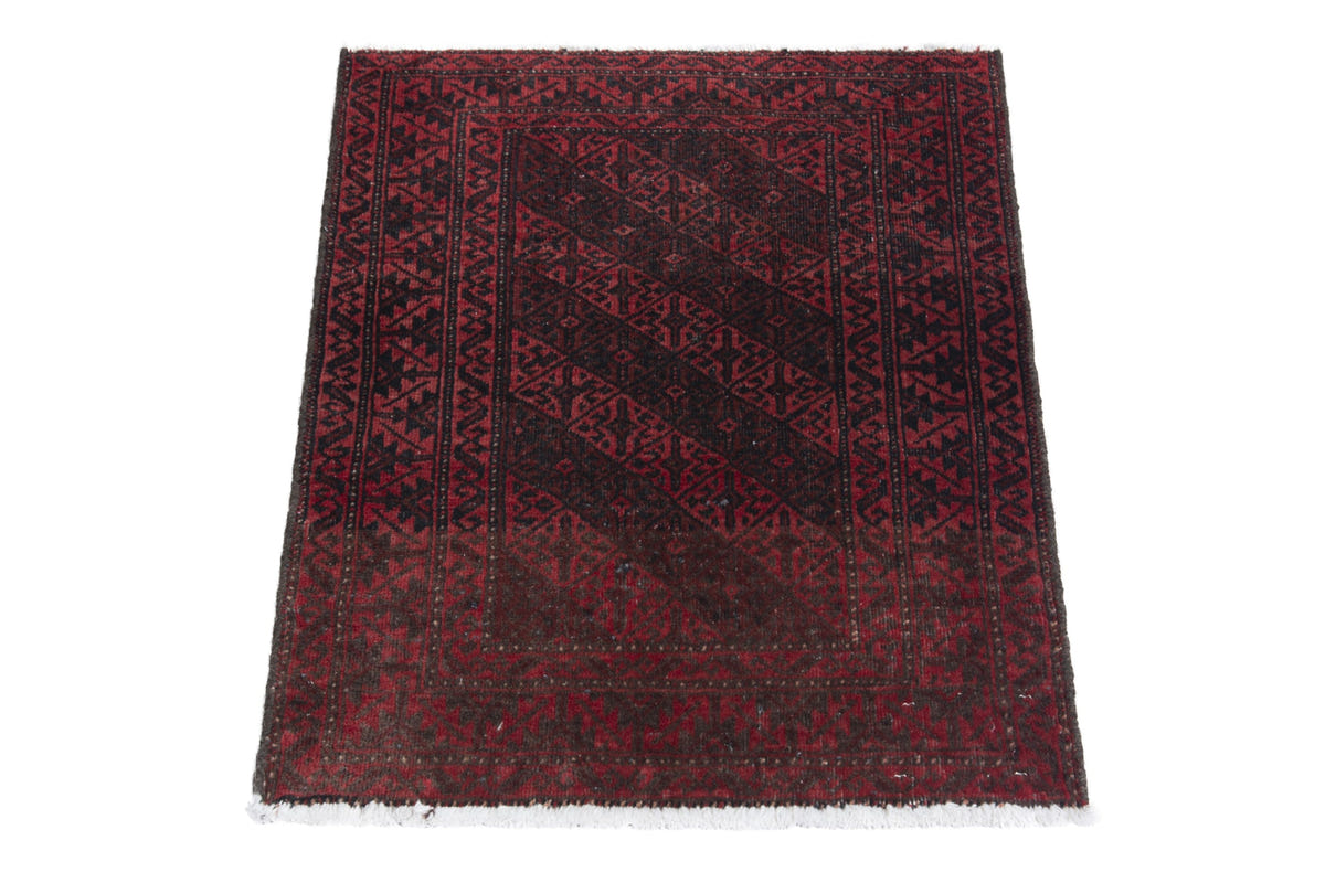 Persian Baluch accent rug in deep red and black, view 3 of 9