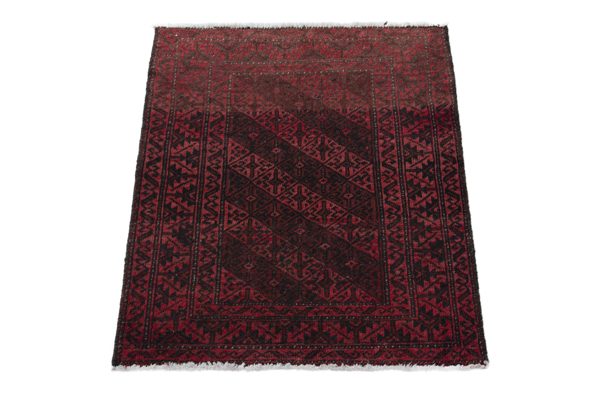 Persian Baluch accent rug in deep red and black, view 4 of 9