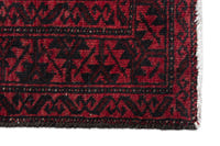 Persian Baluch accent rug in deep red and black, view 5 of 9