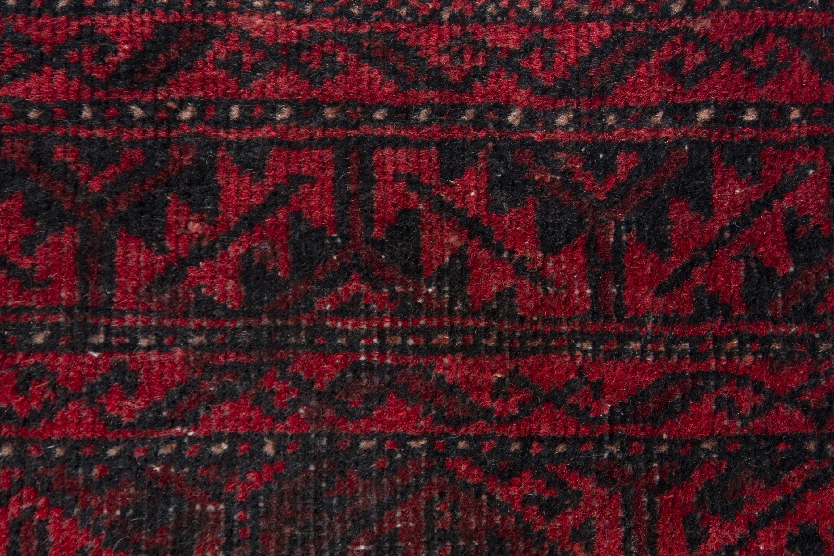 Persian Baluch accent rug in deep red and black, view 7 of 8