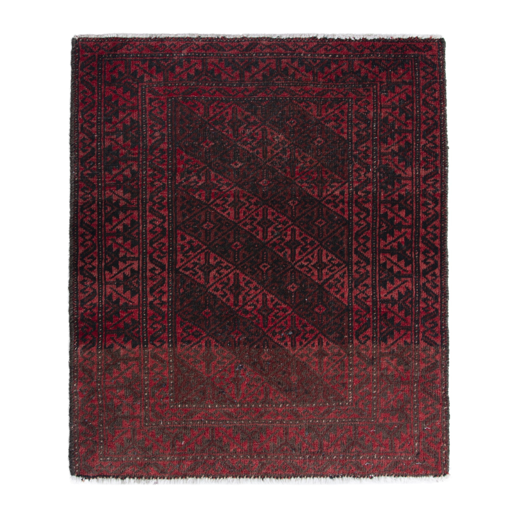 Persian Baluch accent rug in deep red and black, 2'4" x 2'9"