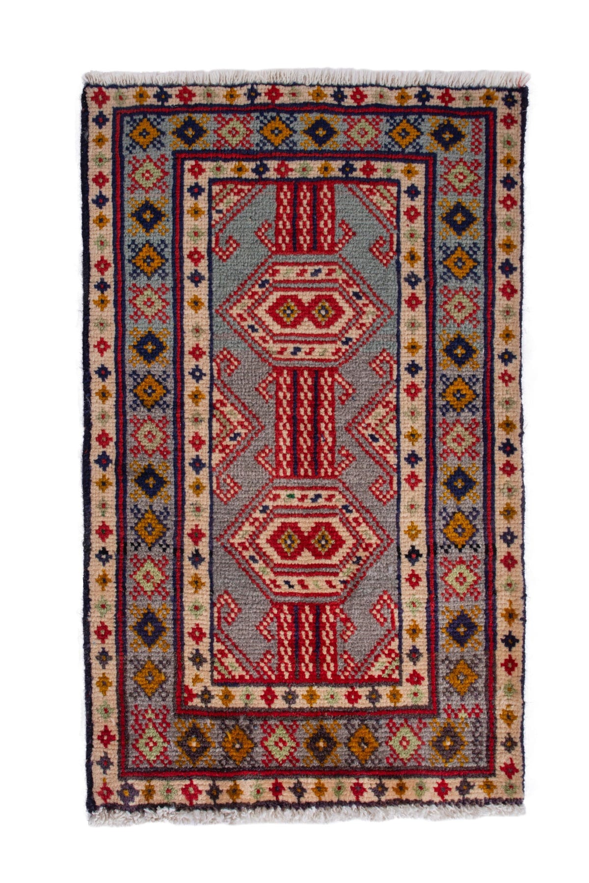 Persian Torkaman accent rug in stone and cream, view 2 of 8
