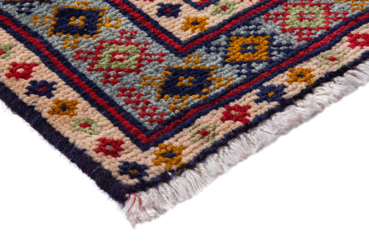 Persian Torkaman accent rug in stone and cream, view 6 of 8