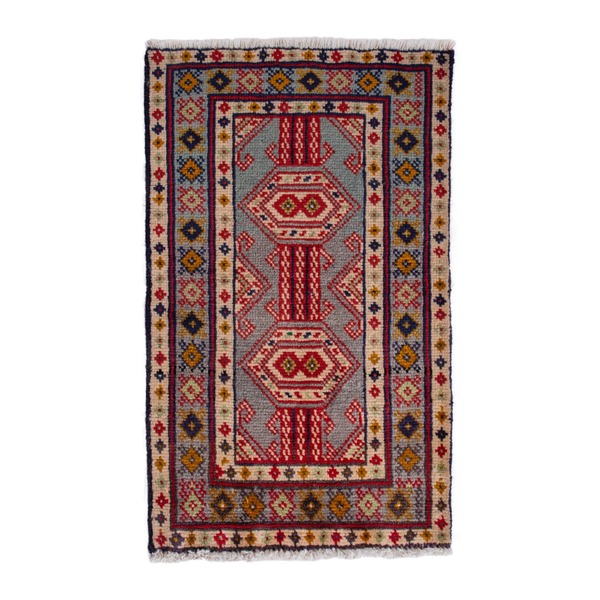 Persian Torkaman accent rug in stone and cream, 1'10" x 2'9"