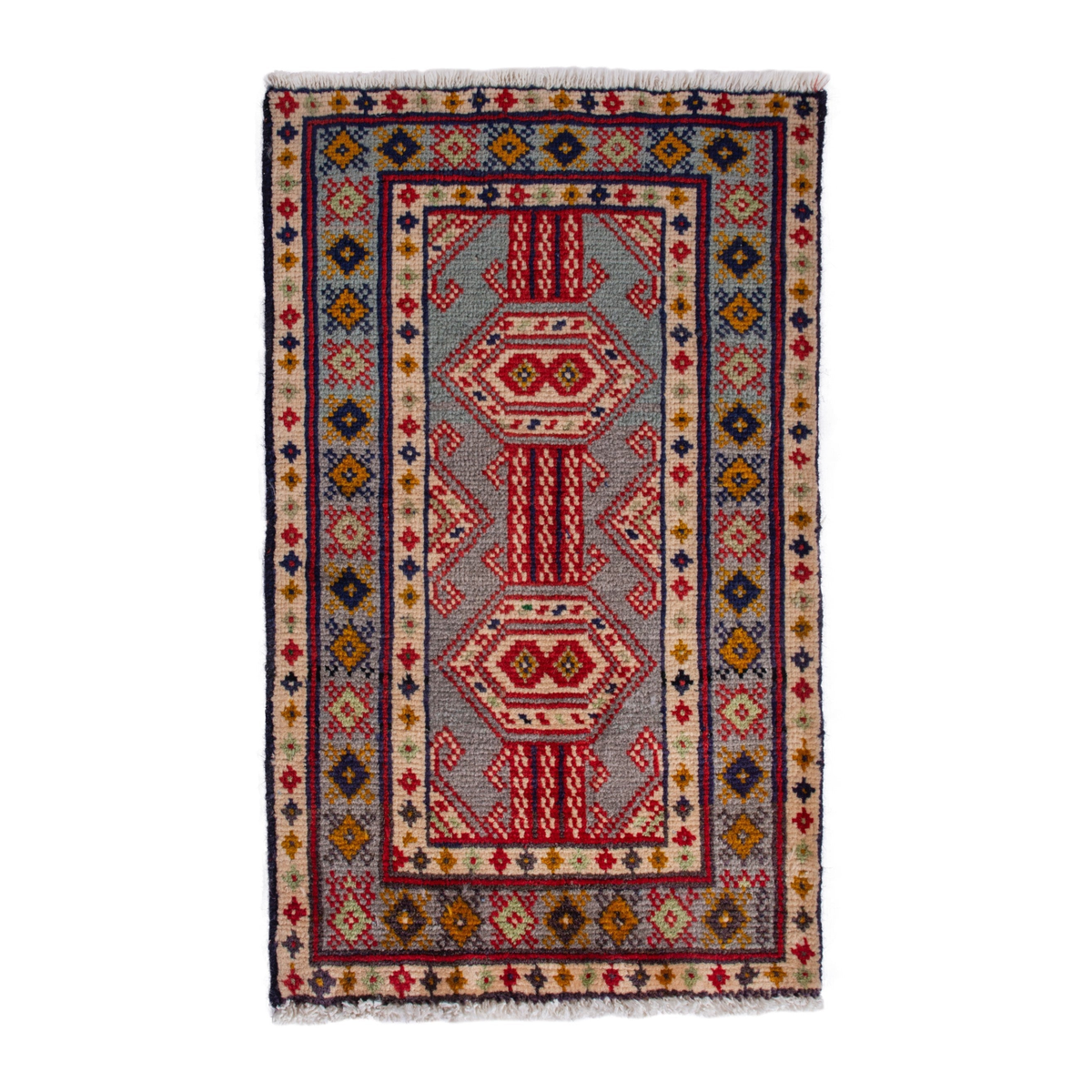 Persian Torkaman accent rug in stone and cream, 1'10" x 2'9"
