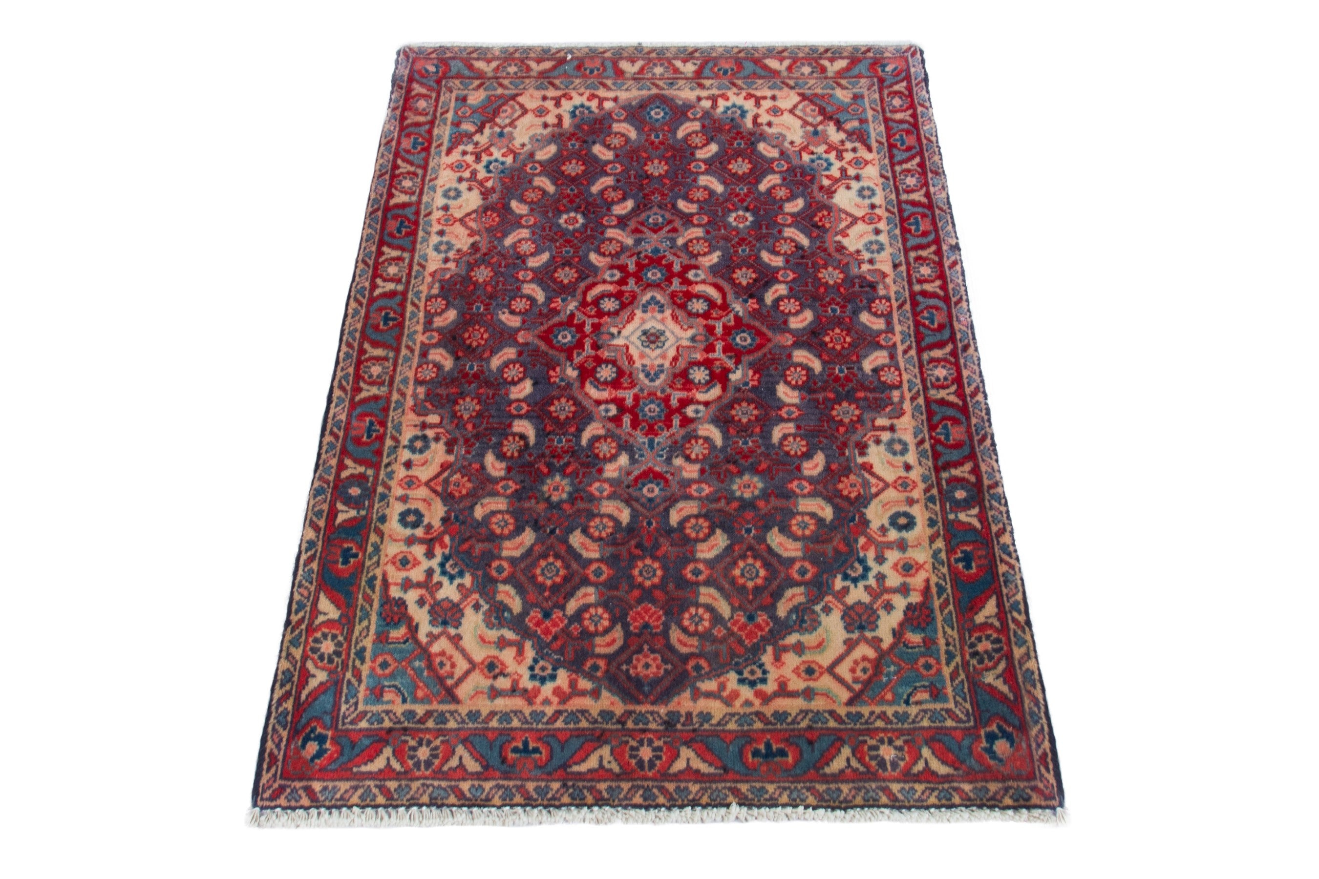 Persian Mahal accent rug in slate blue and deep red, view 2 of 9