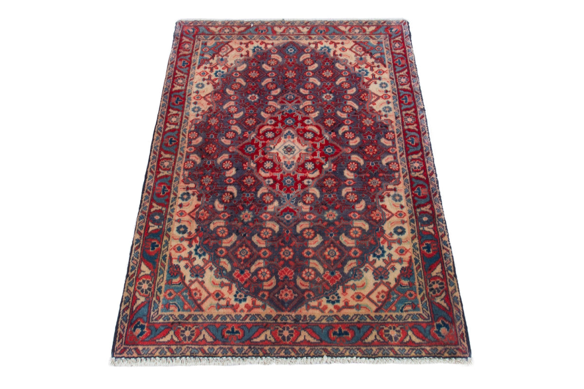 Persian Mahal accent rug in slate blue and deep red, view 3 of 10