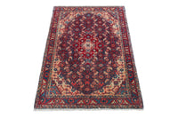 Persian Mahal accent rug in slate blue and deep red, view 3 of 10