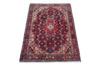 Persian Mahal accent rug in slate blue and deep red, view 4 of 10