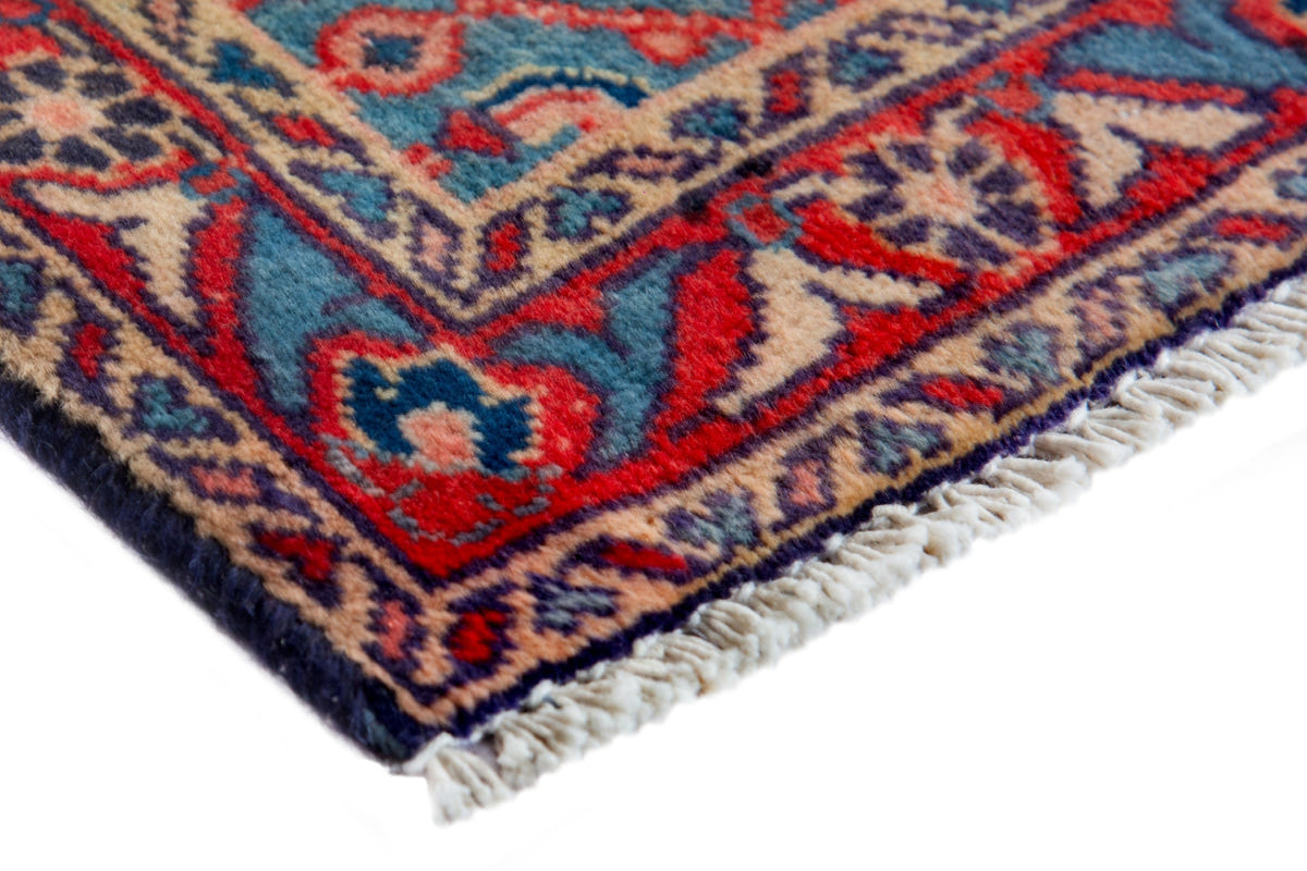 Persian Mahal accent rug in slate blue and deep red, view 6 of 10
