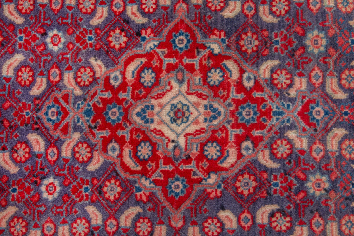 Persian Mahal accent rug in slate blue and deep red, view 7 of 10