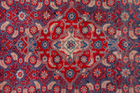 Persian Mahal accent rug in slate blue and deep red, view 7 of 10