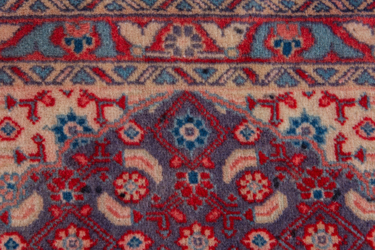 Persian Mahal accent rug in slate blue and deep red, view 8 of 10