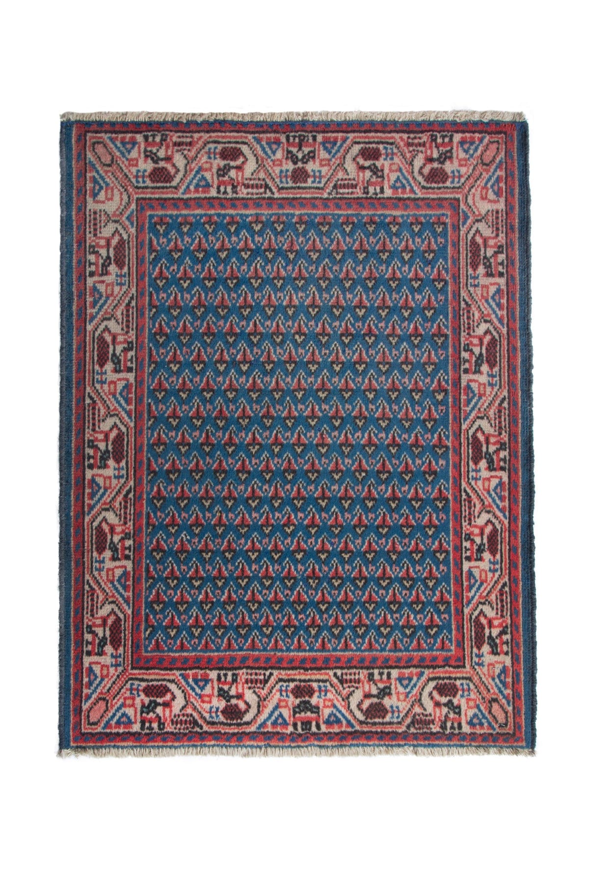 Persian Arak accent rug in denim and cream, view 2 of 9
