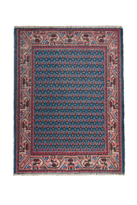 Persian Arak accent rug in denim and cream, view 2 of 9