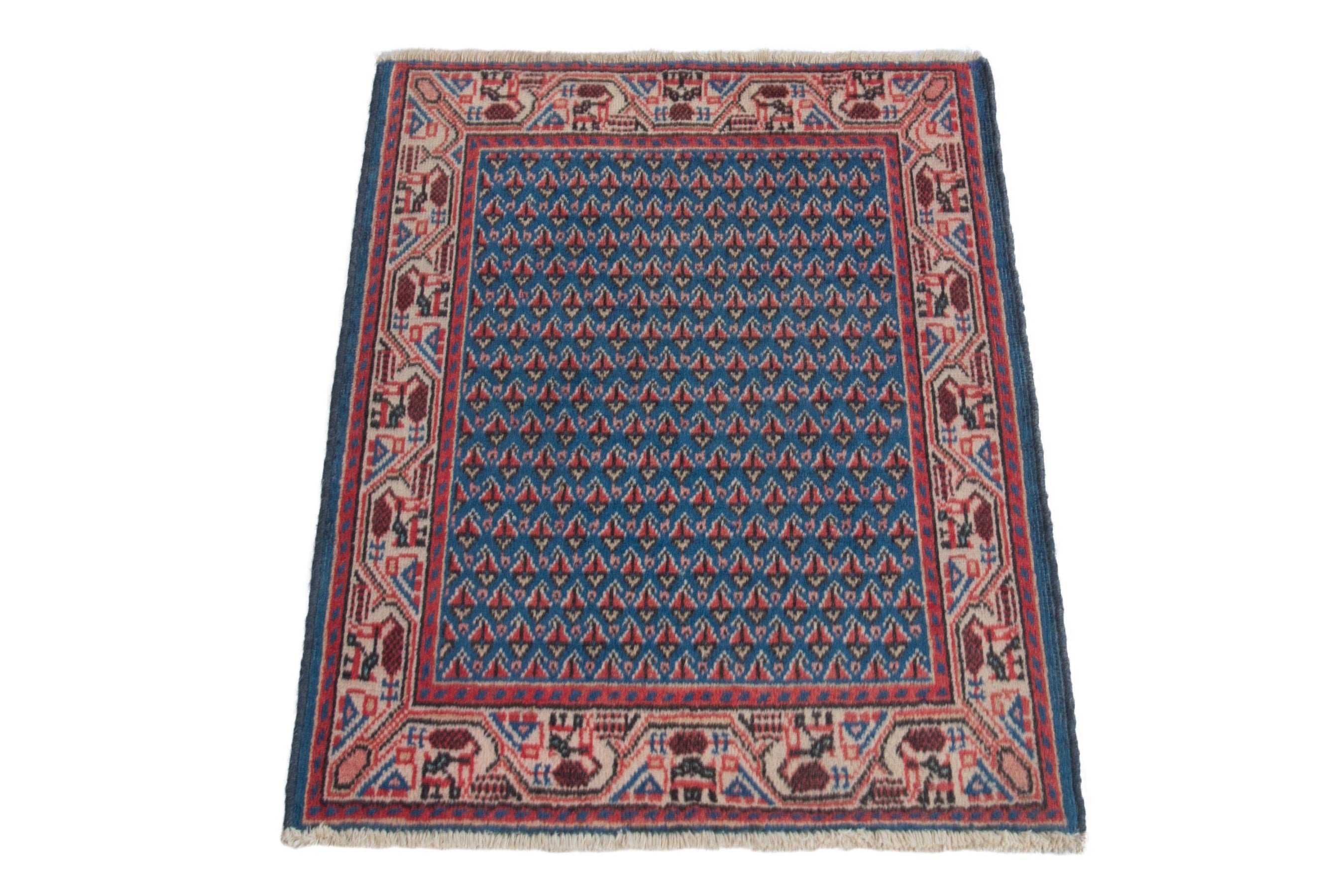 Persian Arak accent rug in denim and cream, view 2 of 8