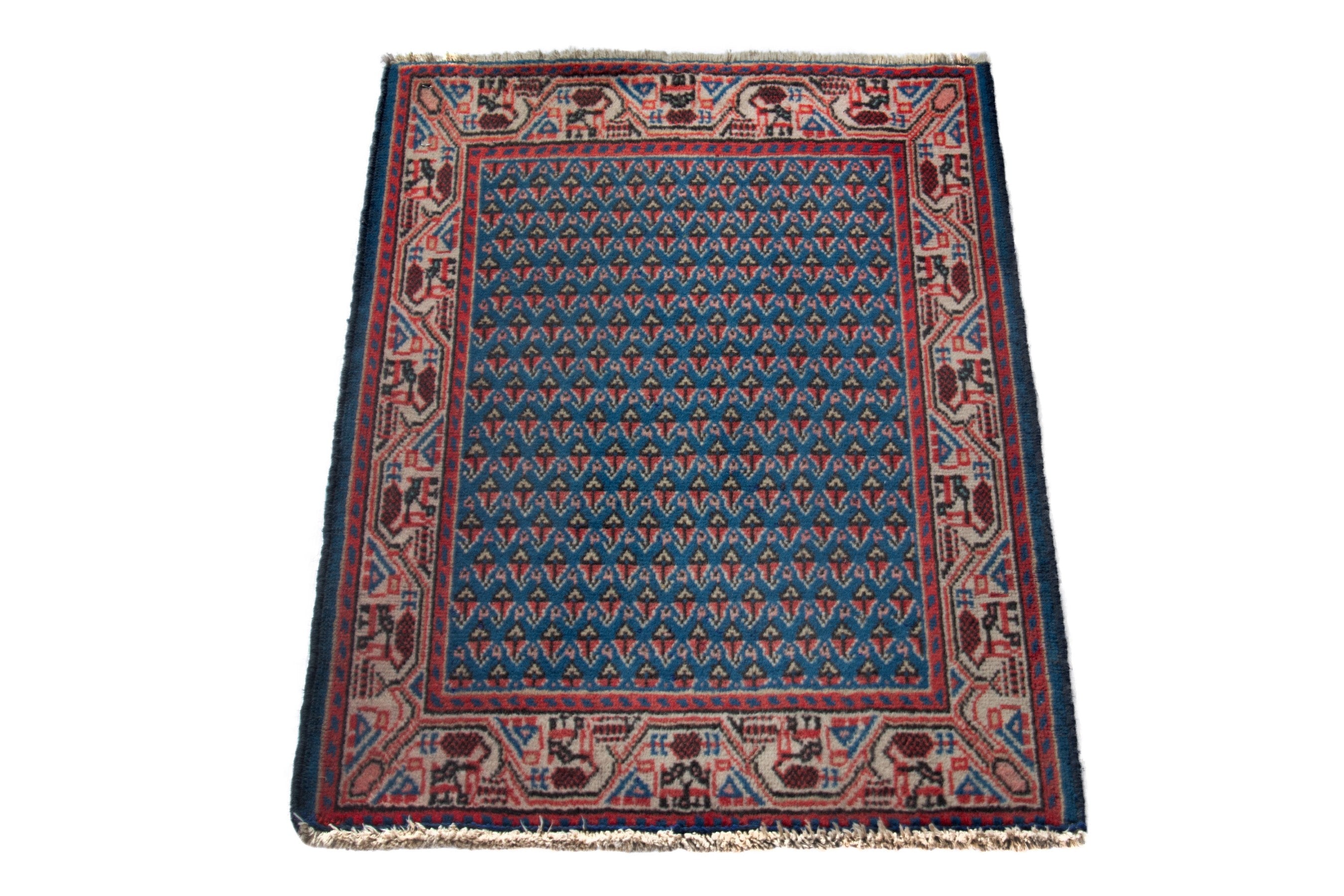 Persian Arak accent rug in denim and cream, view 3 of 8