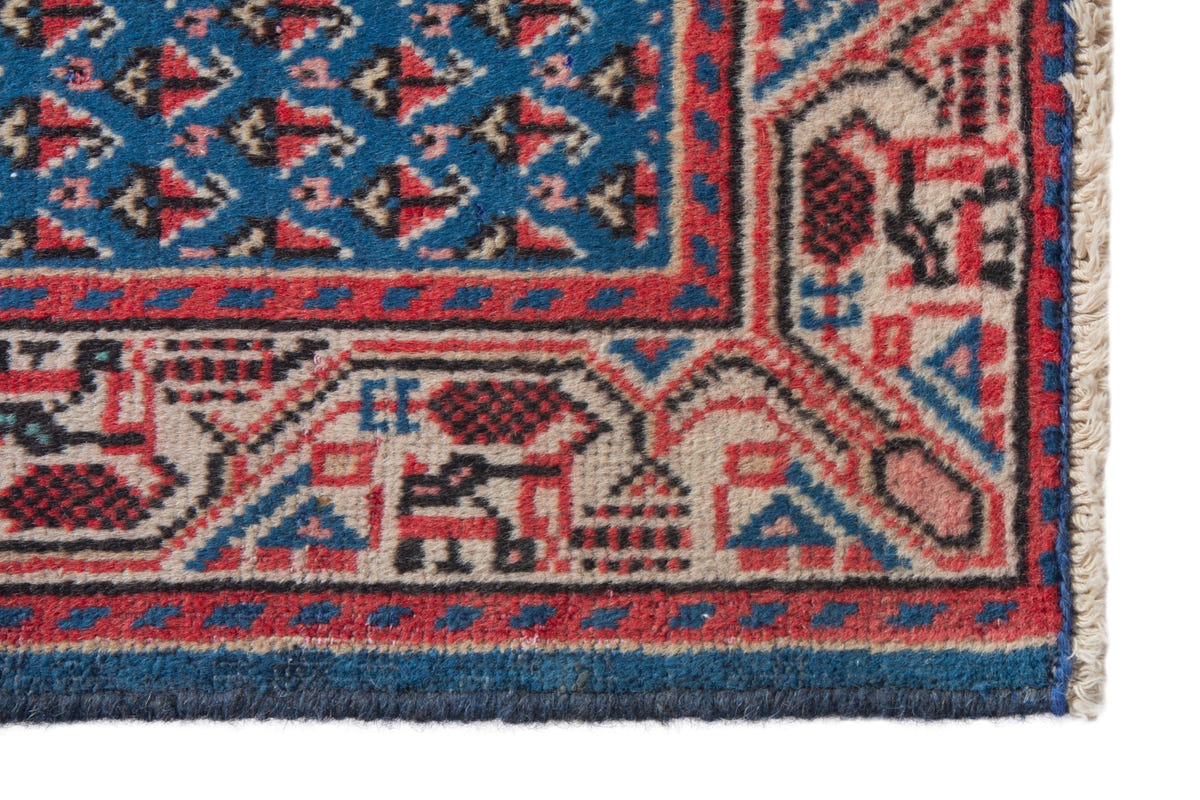 Persian Arak accent rug in denim and cream, view 5 of 9