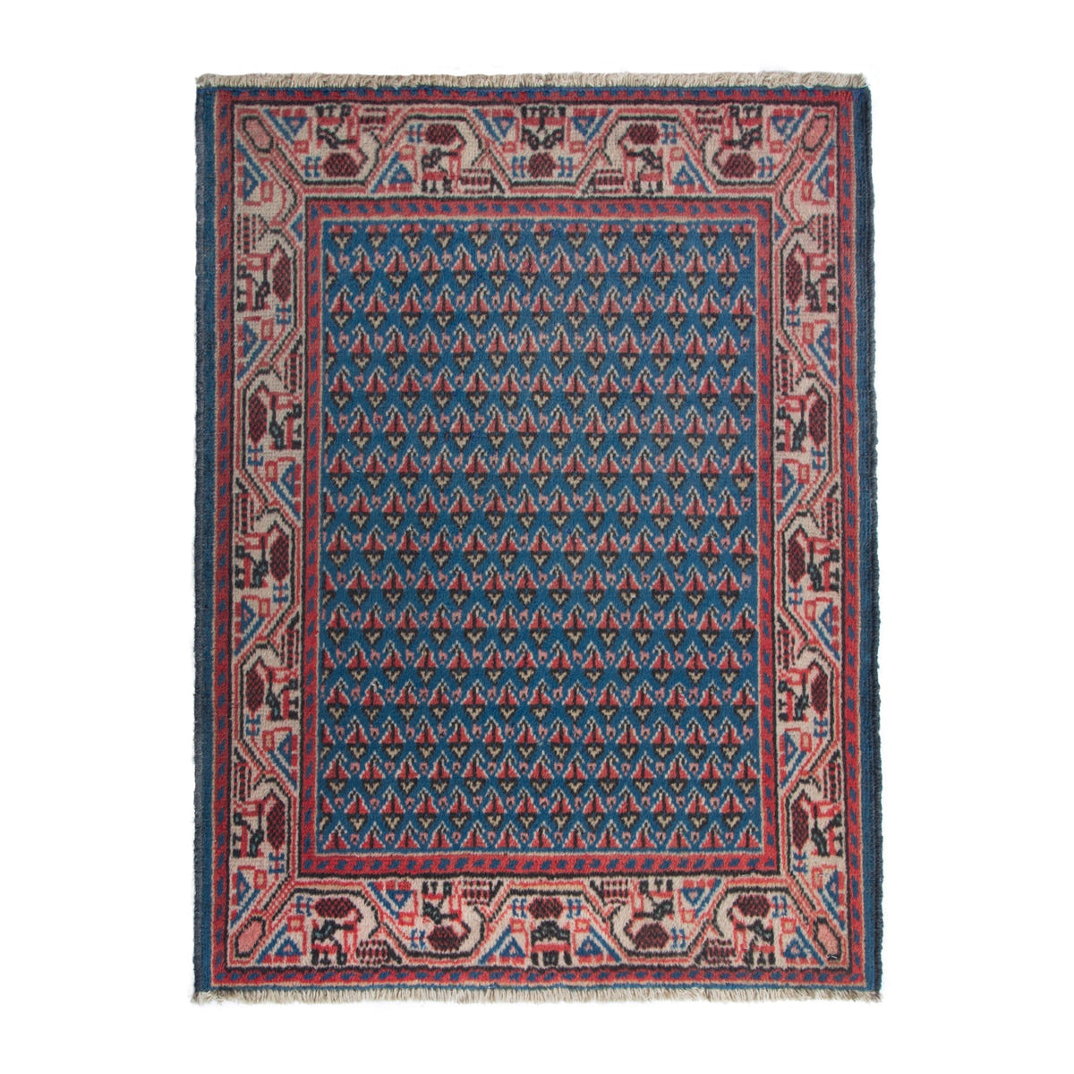 Persian Arak accent rug in denim and cream, 2'1" x 2'4"