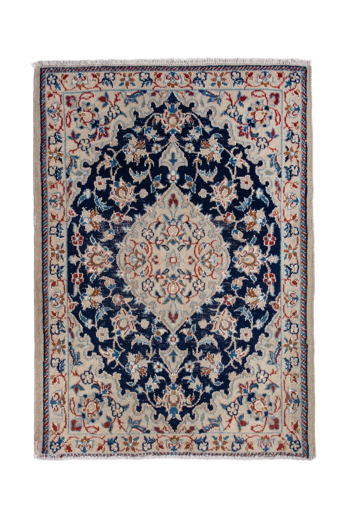 Persian Nain accent rug in navy and cream, view 2 of 8
