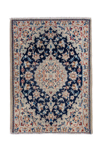 Persian Nain accent rug in navy and cream, view 2 of 8